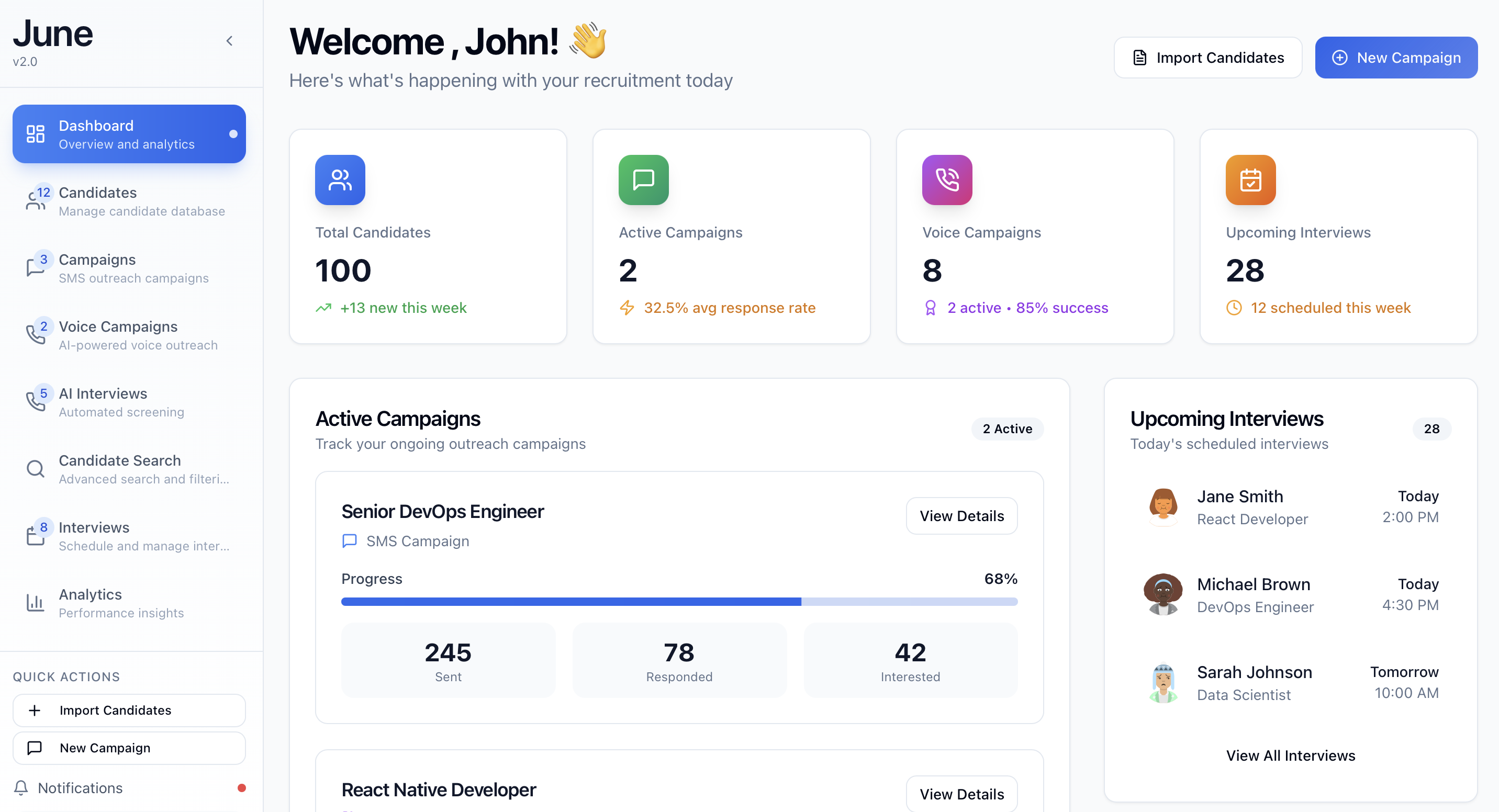June AI-Powered Recruitment Platform Interface